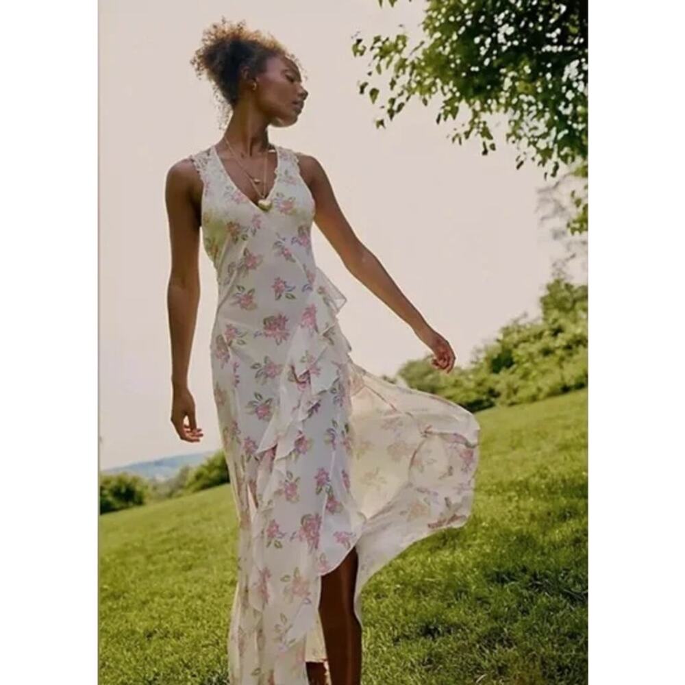 Free People Stop & Stare Floral Halter Maxi Dress Ivory Size XS